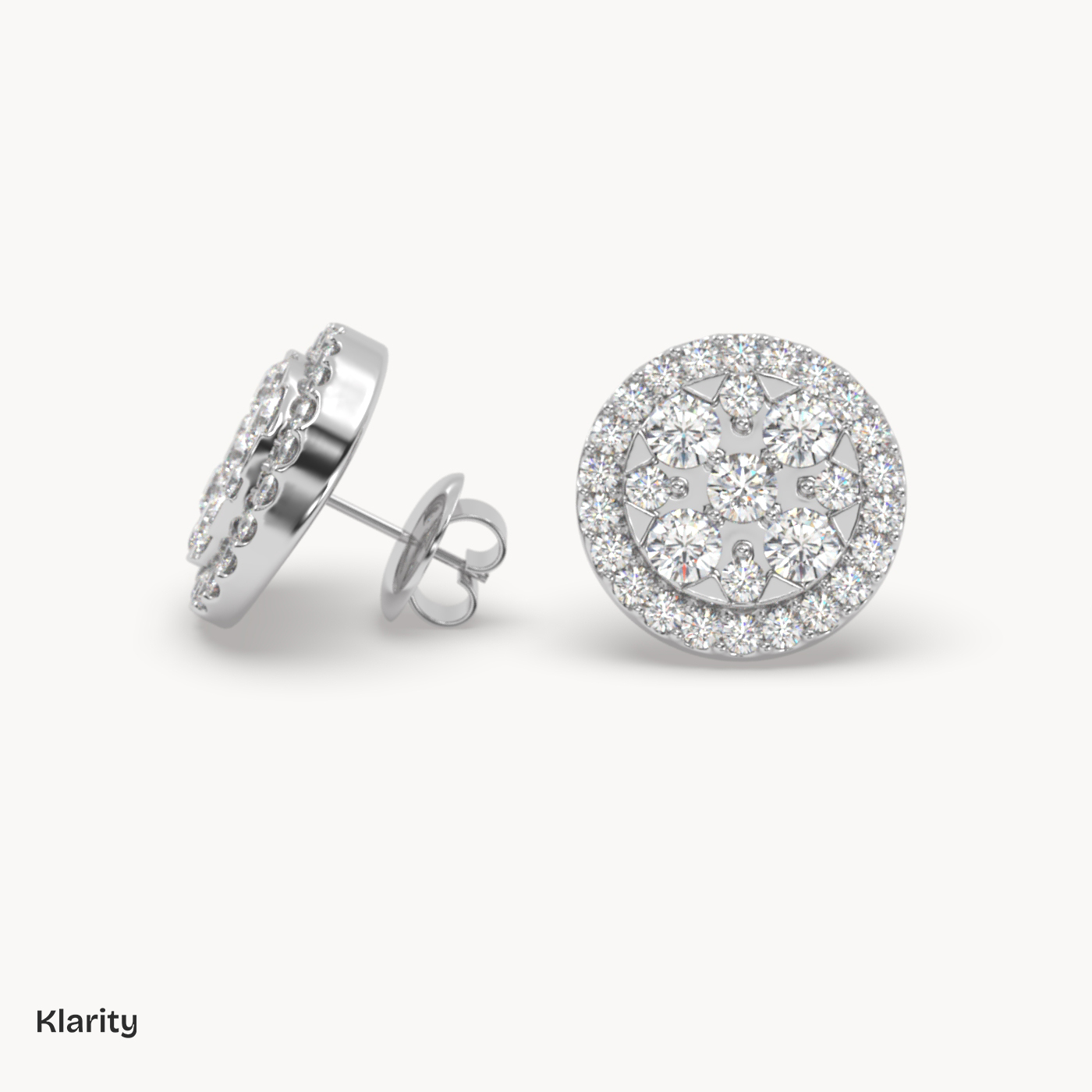 pt platinum  round halo diamond stud earrings – 0.96 ct total brilliant diamond cluster studs