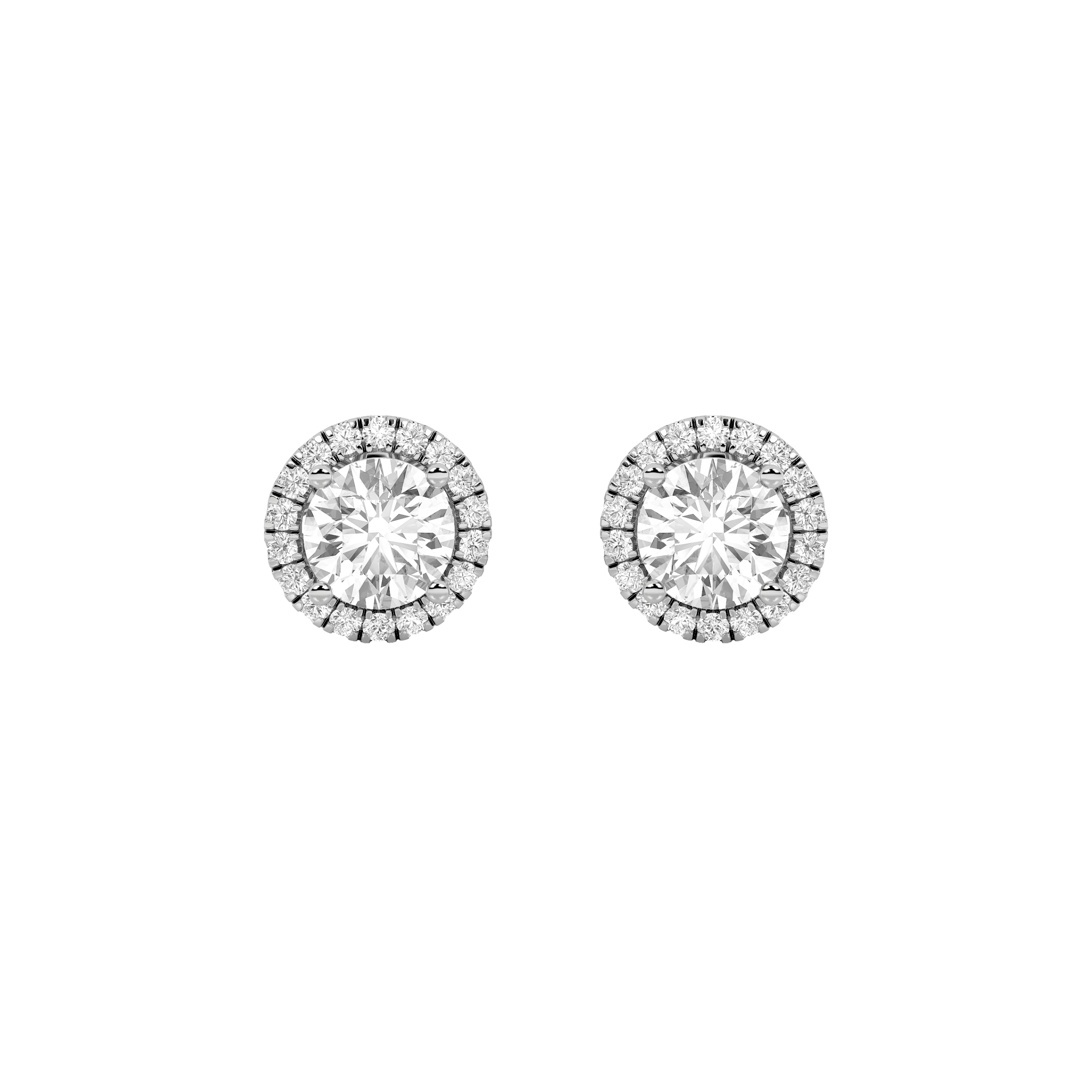 14k white gold round lab grown diamond halo stud earrings – 3.00 ct total