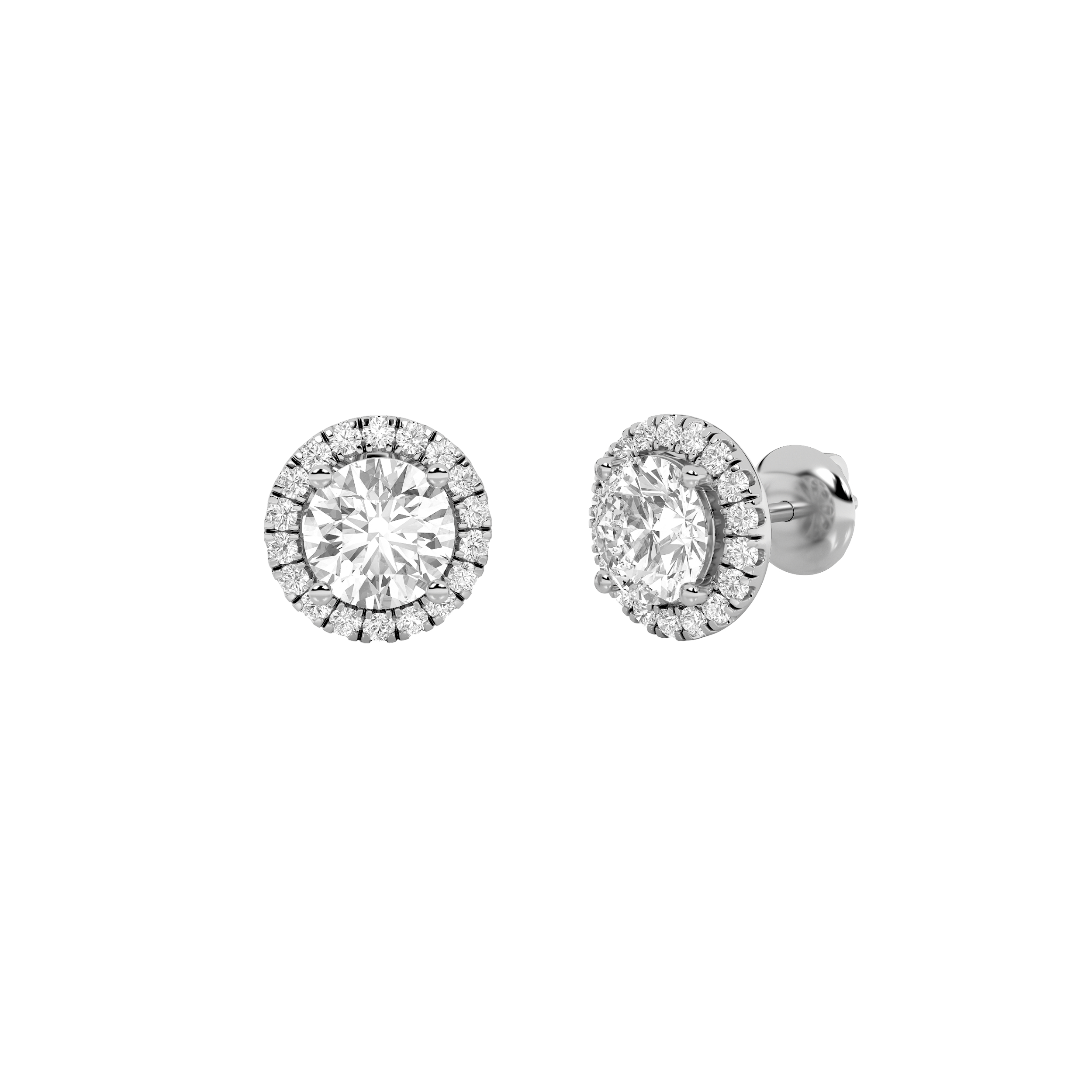 14k white gold round lab grown diamond halo stud earrings – 3.00 ct total