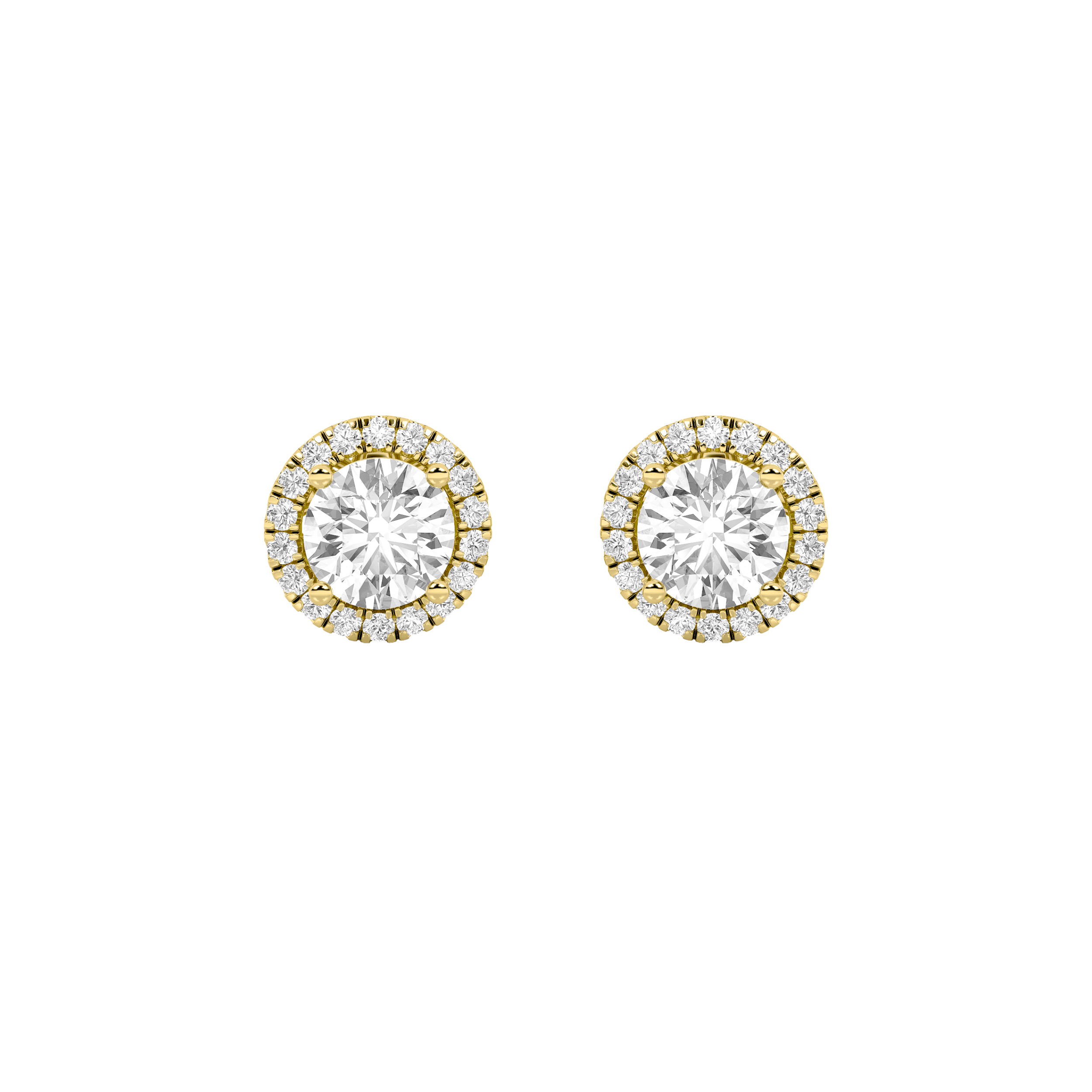 14k yellow gold round lab grown diamond halo stud earrings – 3.00 ct total