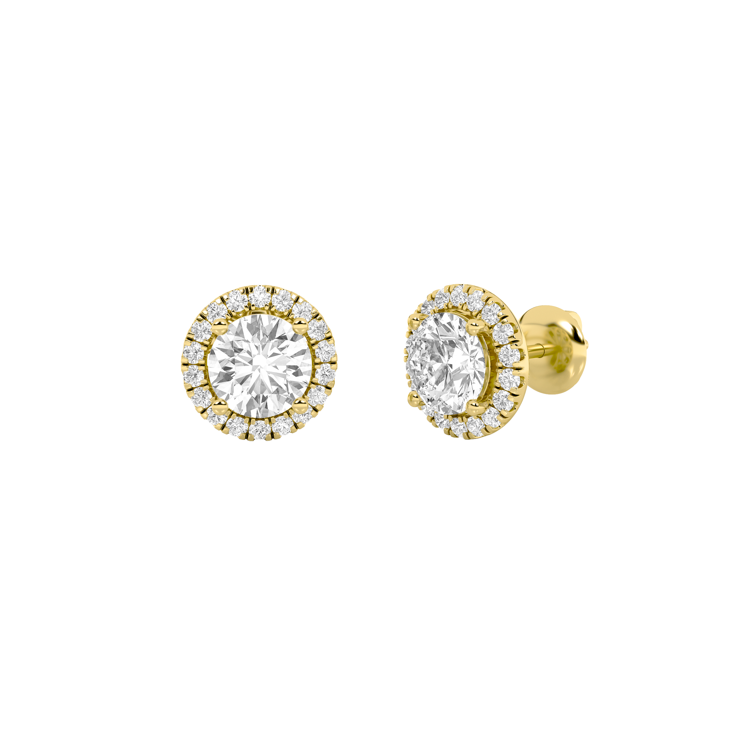 14k yellow gold round lab grown diamond halo stud earrings – 3.00 ct total