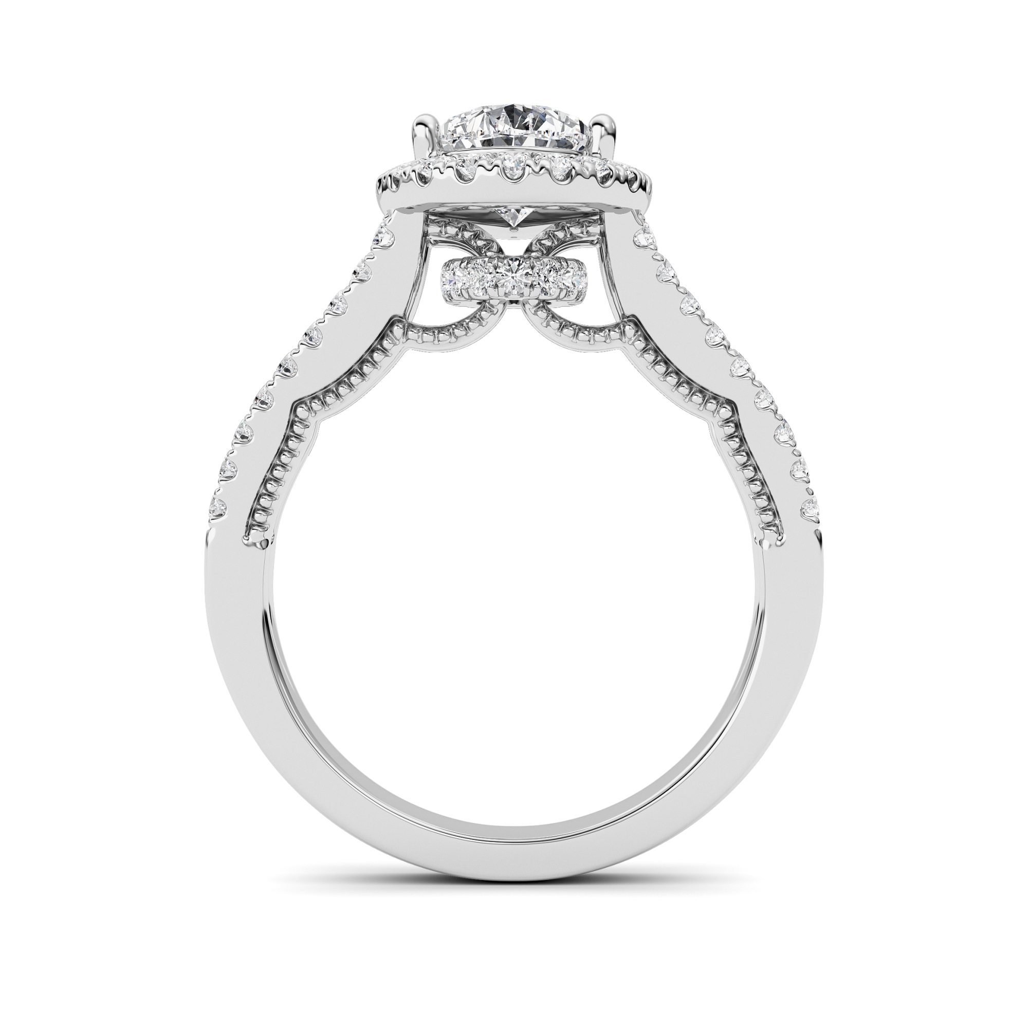 14k white gold  pear lab grown diamond split shank engagement ring – 2 ct total in 14k gold