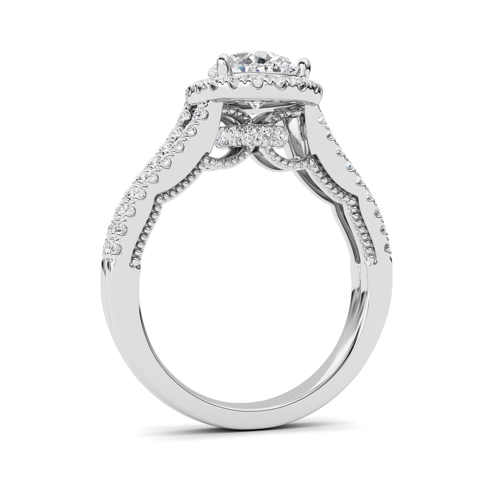14k white gold  pear lab grown diamond split shank engagement ring – 2 ct total in 14k gold