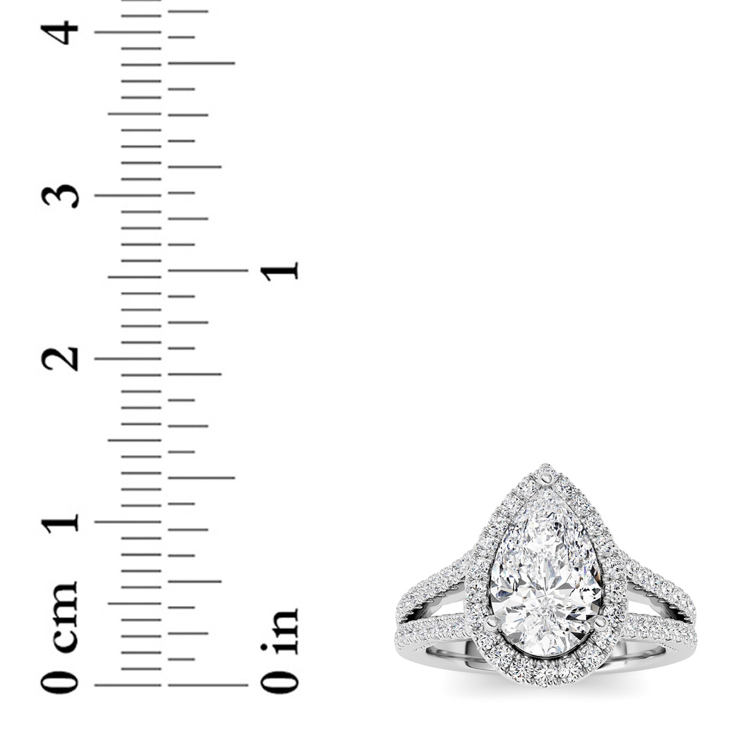 14k white gold  pear lab grown diamond split shank engagement ring – 2 ct total in 14k gold