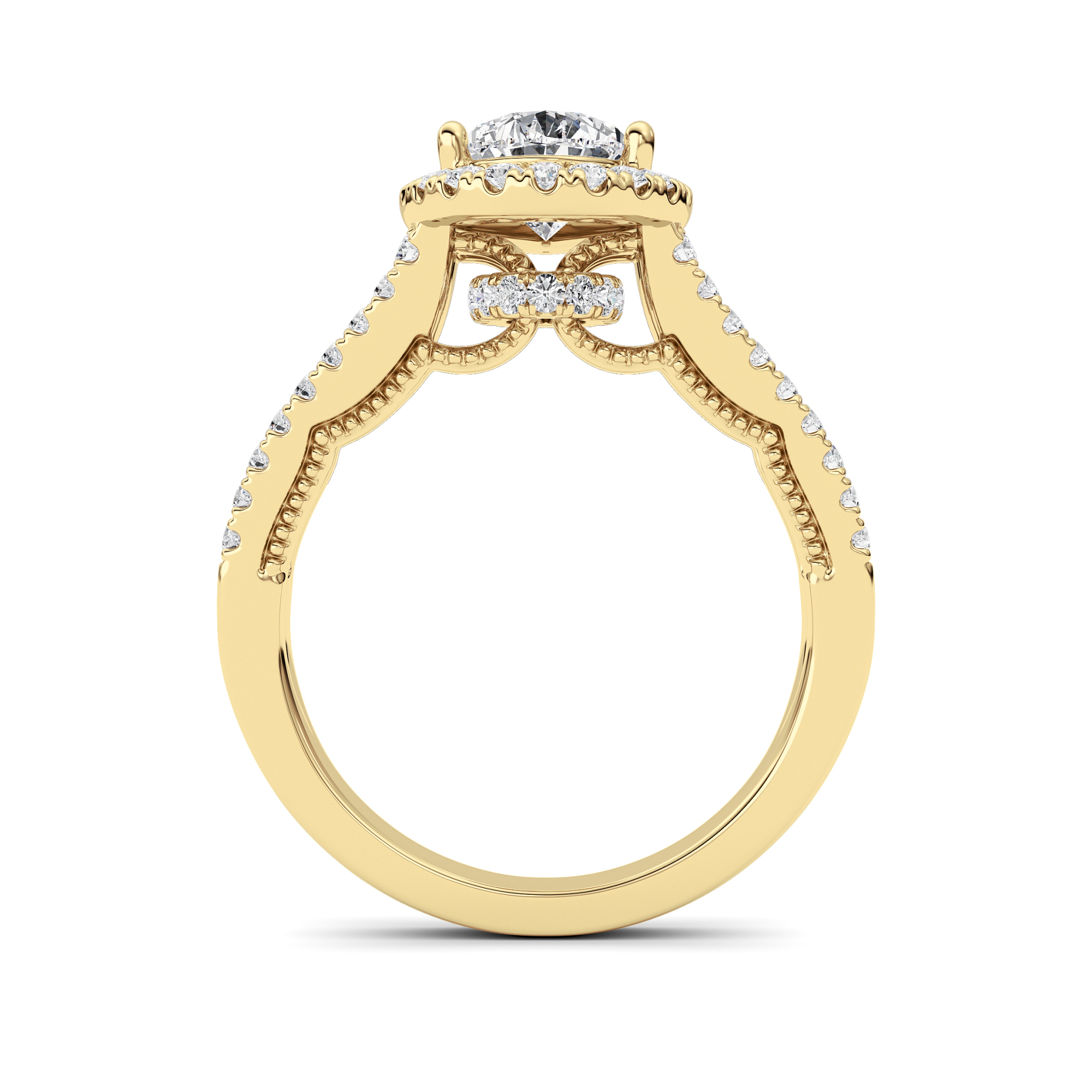 14k yellow gold  pear lab grown diamond split shank engagement ring – 2 ct total in 14k gold