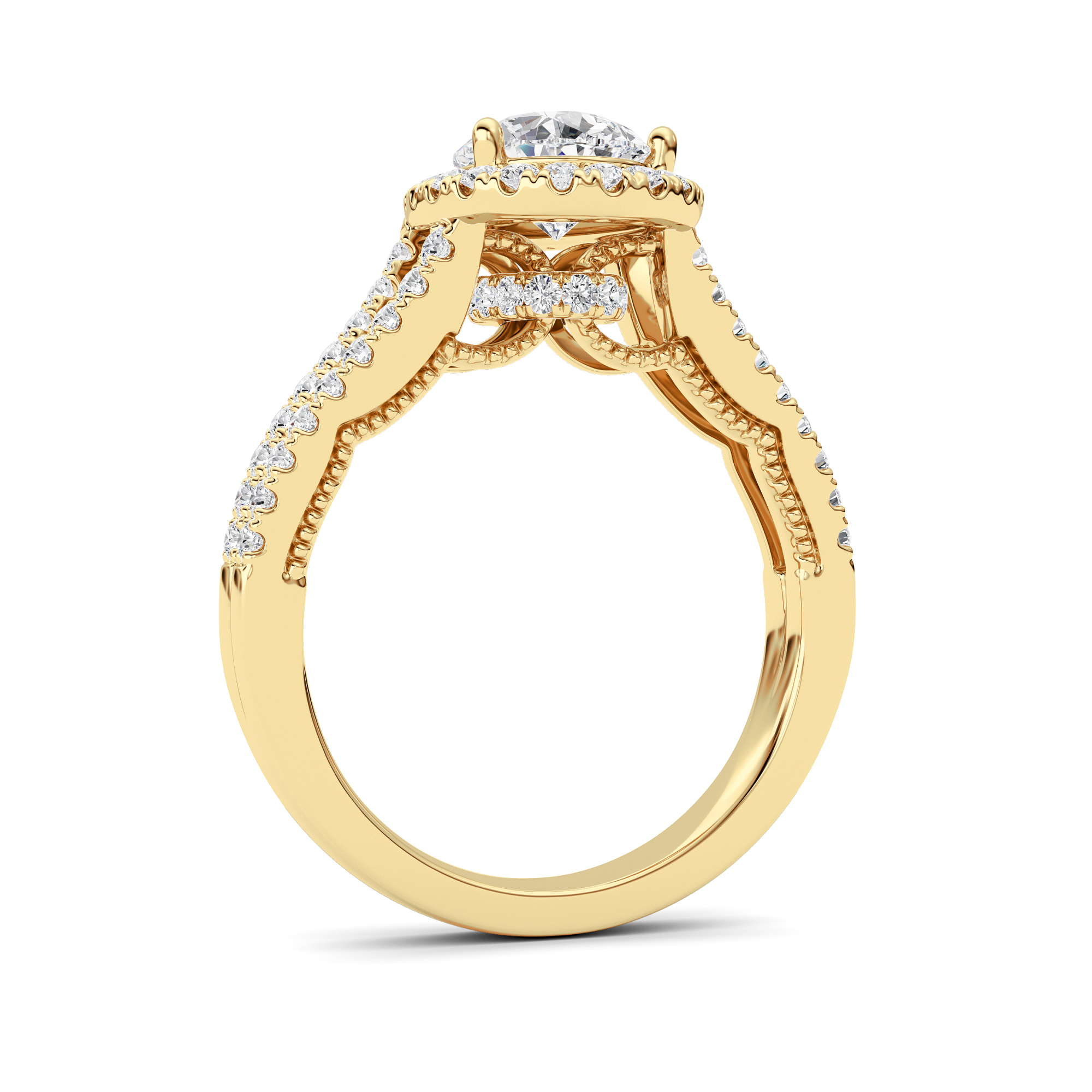 14k yellow gold  pear lab grown diamond split shank engagement ring – 2 ct total in 14k gold