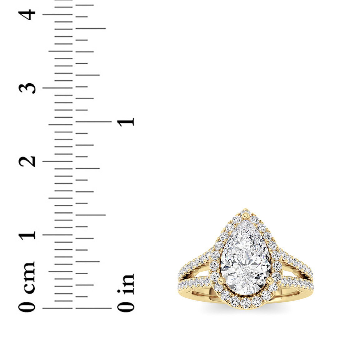 14k yellow gold  pear lab grown diamond split shank engagement ring – 2 ct total in 14k gold