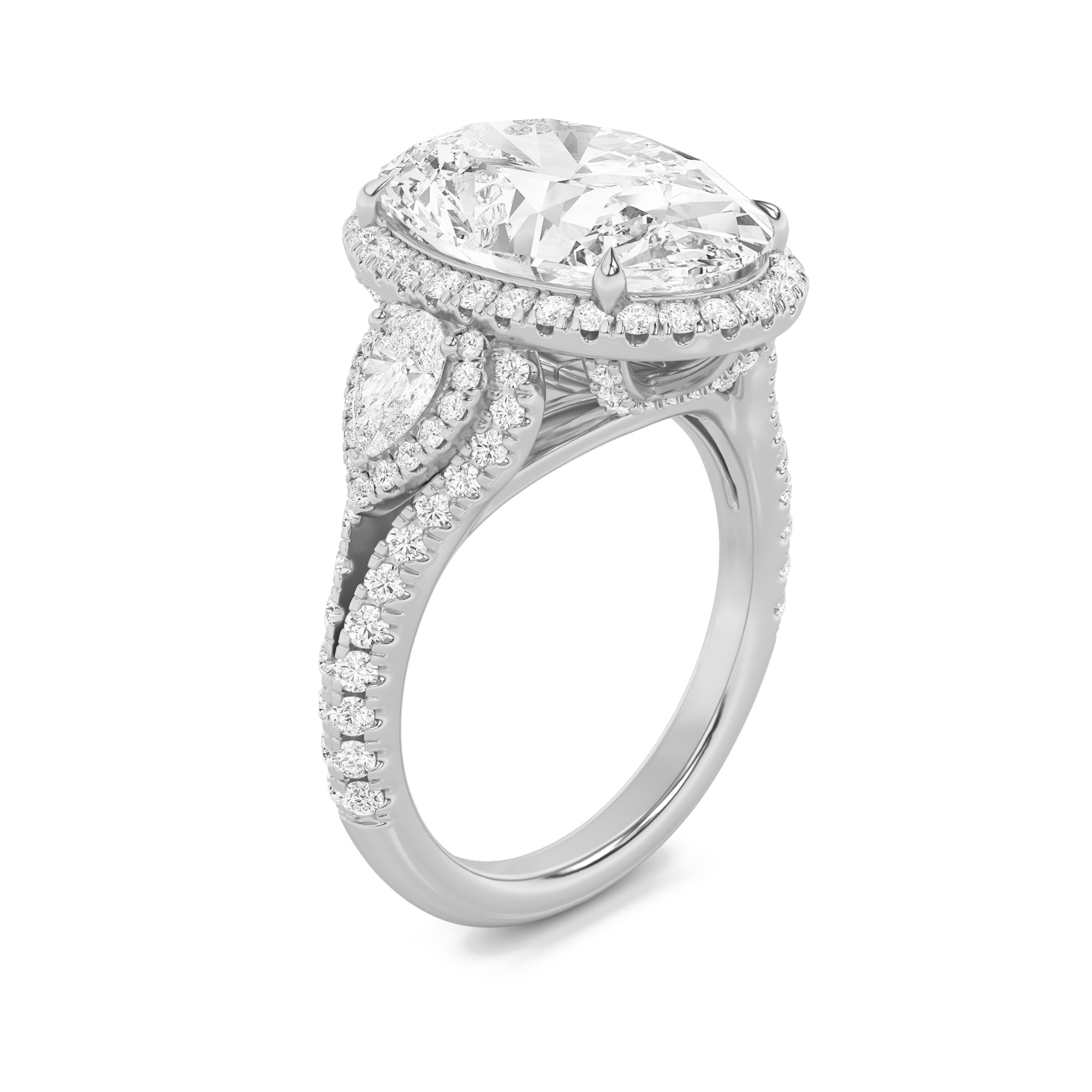14k white gold  oval lab grown diamond engagement ring – 7.25 ct total in 14k gold